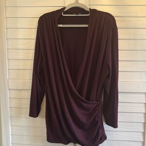 Surplice Wrap Ruched Knit Top in Wine